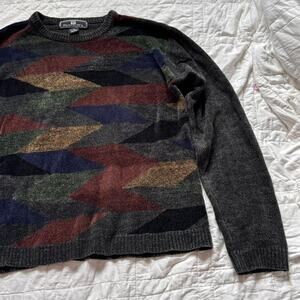 Vintage fumagalli diamond geometric sweater mens XL pullover multicolor academia